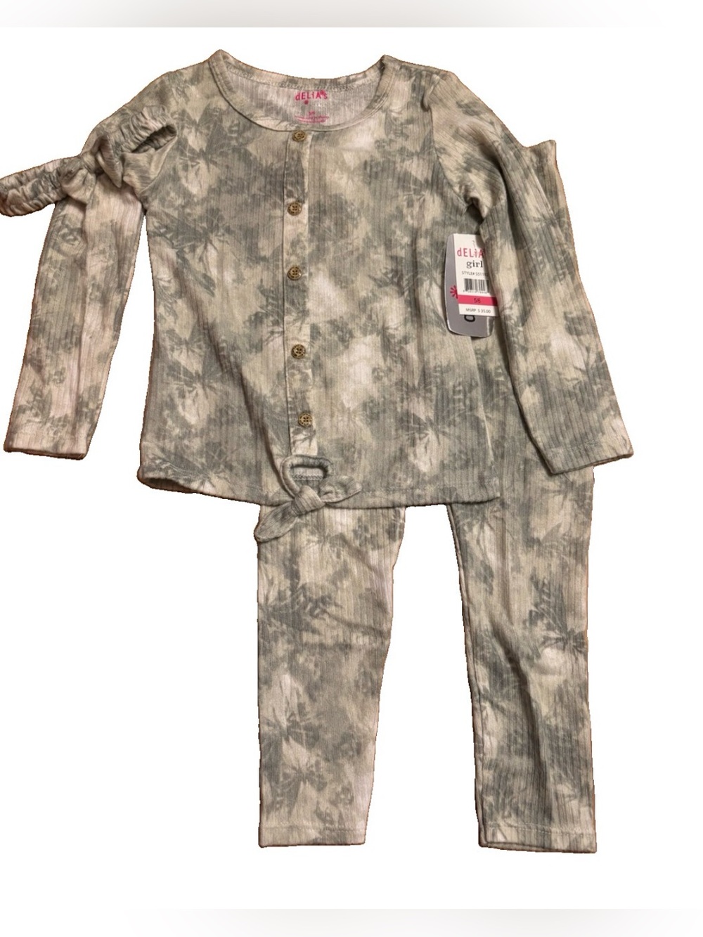 dELiA*s Girls 3-Piece Shirt, Pants & Headband Ribbed Set - Green - Size 5/6
